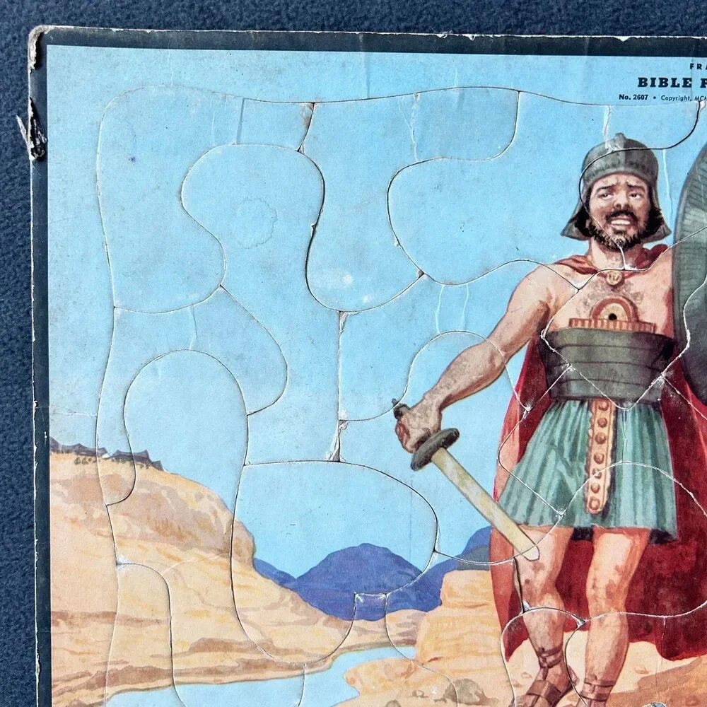 Vintage 1950 Bible Picture Puzzle David & Goliath Frame Tray Puzzle - Whitman